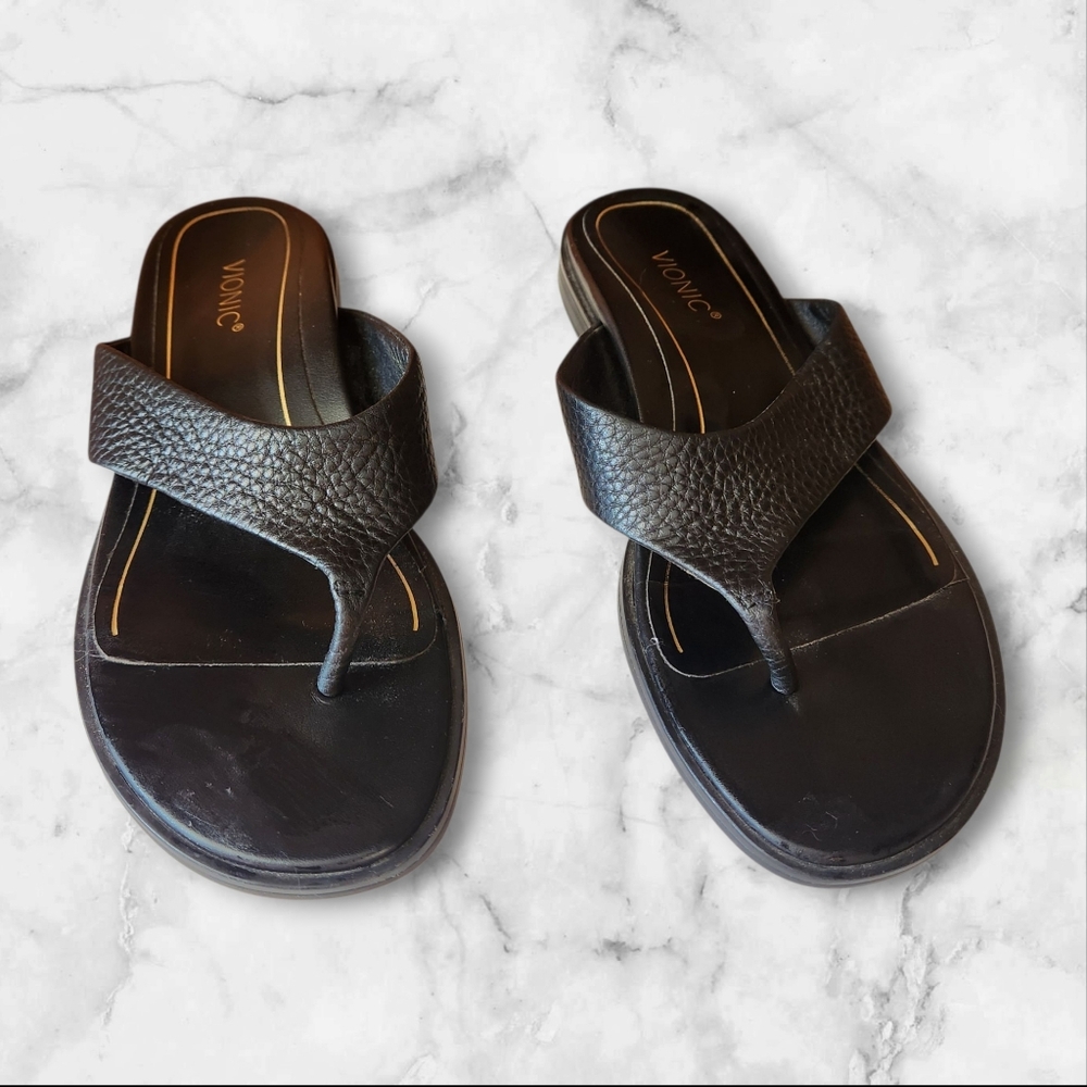 Vionic Black Leather Sandals- Womens Sandals Size 7